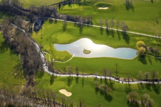 Aerial view, golf course, castle / house Amecke, Amecke, Sundern, Sauerland, North