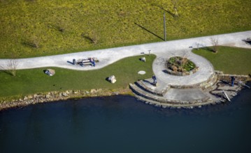Aerial view, Sorpesee, shore, path on the shore, Amecke, Sundern, Sauerland, North