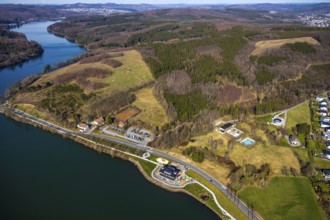 Aerial view, new building Airstop Strandcafé gastronomy café/restaurant/bistro/bar, old,