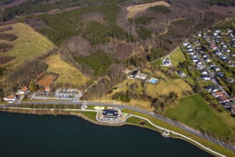 Aerial view, new building Airstop Strandcafé gastronomy café/restaurant/bistro/bar, old,