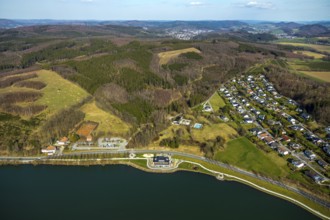 Aerial view, new building Airstop Strandcafé gastronomy café/restaurant/bistro/bar, old,