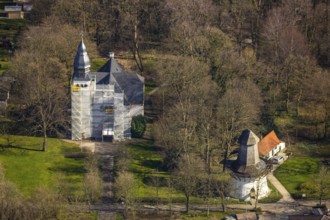 Aerial view, renovation Christuskirche, wind pump, Unna, Ruhr area, North Rhine-Westphalia,