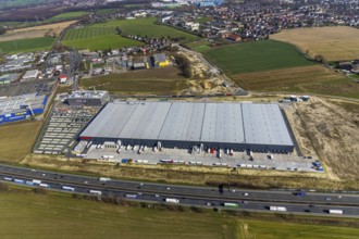 Aerial view, new building Woolworth headquarters and logistics centre, commercial area Unna Kamen,