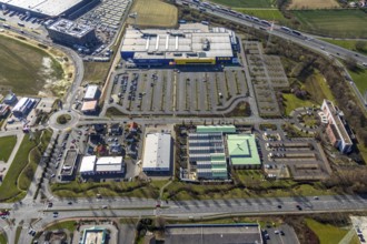 Aerial view, Ikea furniture store, Dehner garden centre, Mercure Hotel Kamen Unna, Unna-Königsborn,