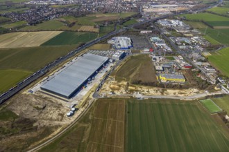 Aerial view, new Woolworth headquarters and logistics centre, commercial area Unna Kamen, Ikea,