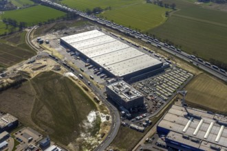 Aerial view, new Woolworth headquarters and logistics centre, Unna Kamen industrial estate,