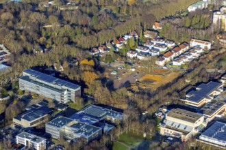 Aerial photograph, new building at the Unna educational campus, Anne Frank School, Unna, Ruhr area,