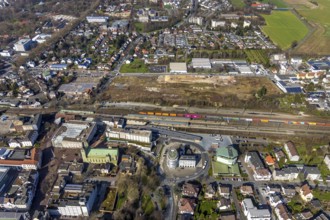 Aerial view, Unna railway station, Viktoriastrasse construction area for office building, St.
