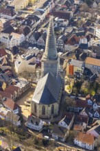 Aerial view, redevelopment protestant town church, church square, Unna, Ruhr area, North