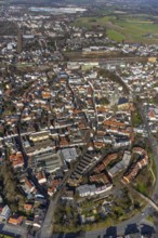 Aerial view, city view, old town, redevelopment evang. town church, church square, Unna, Ruhr area,