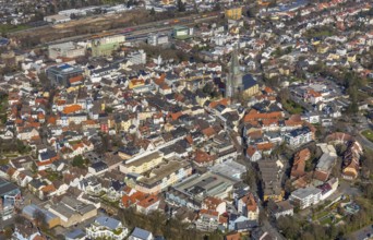 Aerial view, city view, old town, redevelopment evang. town church, church square, Unna, Ruhr area,