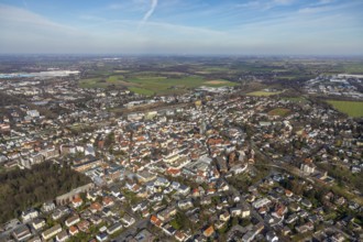 Aerial view, city view, old town, redevelopment evang. town church, church square, Unna, Ruhr area,