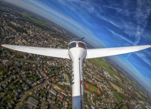 Aerial view, flight over Unna by motor glider, city centre Unna, touring motor glider Hoffmann