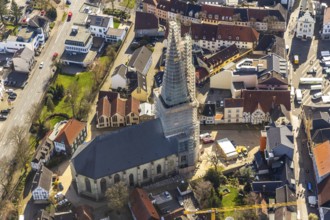 Aerial view, redevelopment protestant town church, church square, Unna, Ruhr area, North