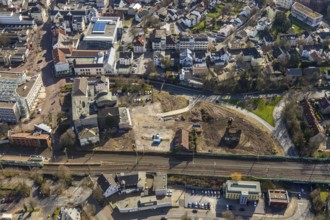 Aerial view, Mühle Bremme, construction site shopping centre, Unna, Ruhr area, North