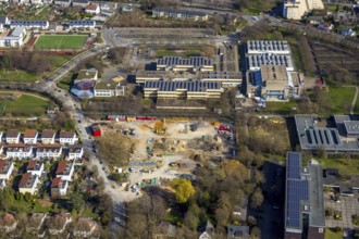 Aerial view, construction area Berliner Allee residential development, school centre north, Hansa