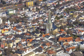 Aerial view, city view, old town, redevelopment evang. town church, church square, Unna, Ruhr area,