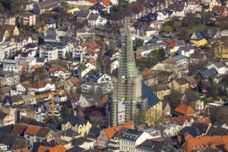 Aerial view, city view, old town, redevelopment evang. town church, church square, Unna, Ruhr area,