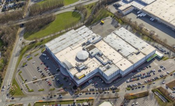 Aerial view, furniture centre with empty parking spaces, Zurbrüggen Wohn-Zentrum Unna, Unna, Ruhr
