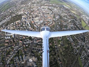 Aerial view, flight over Unna with a motor glider, city centre Unna, touring motor glider Hoffmann