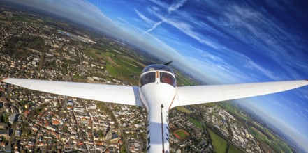 Aerial view, flight over Unna by motor glider, city centre Unna, touring motor glider Hoffmann