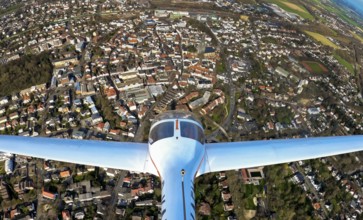 Aerial view, flight over Unna by motor glider, city centre Unna, touring motor glider Hoffmann