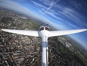 Aerial view, flight over Unna with a motor glider, city centre Unna, touring motor glider Hoffmann