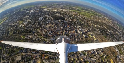 Aerial view, flight over Unna by motor glider, city centre Unna, touring motor glider Hoffmann