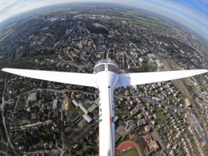 Aerial view, flight over Unna with a motor glider, city centre Unna, touring motor glider Hoffmann