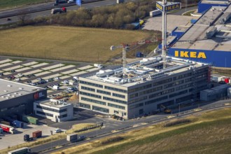 Aerial view, new Woolworth headquarters and logistics centre, Unna Kamen industrial estate, Unna,