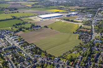 Aerial view, new Woolworth headquarters and logistics centre, commercial area Unna Kamen, Ikea