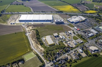 Aerial view, new Woolworth headquarters and logistics centre, commercial area Unna Kamen, Ikea
