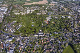 Aerial view, saltworks and spa gardens Unna, Unna, Ruhr area, North Rhine-Westphalia, Germany, DE,