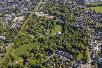Aerial view, saltworks and spa gardens Unna, Unna, Ruhr area, North Rhine-Westphalia, Germany, DE,