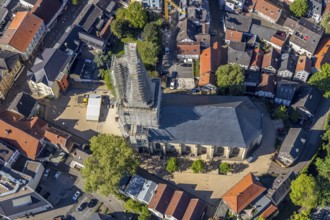 Aerial view, townscape, old town, renovation protestant town church, Unna, Ruhr area, North