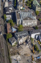 Aerial view, Unna city administration, Bremme mill demolition for new construction site shopping