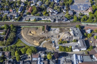 Aerial view, Bremme mill demolition for new building construction site shopping centre, Unna, Ruhr