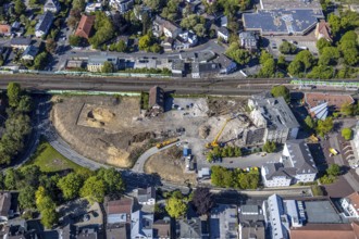 Aerial view, Bremme mill demolition for new building construction site shopping centre, Unna, Ruhr