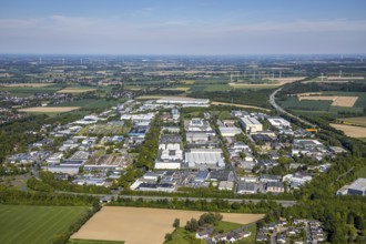 Aerial view, industrial park Unna-Ost, Unna, Ruhr area, North Rhine-Westphalia, Germany, motorway