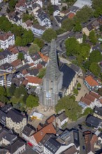 Aerial view, townscape, old town, renovation protestant town church, Unna, Ruhr area, North