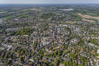 Aerial view, townscape, market place, old town, protestant town church, Unna, Ruhr area, North