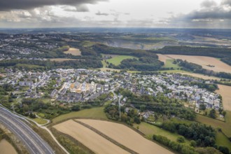Aerial view, construction site, new building project, residential area, Obere Flandersbach, quarry