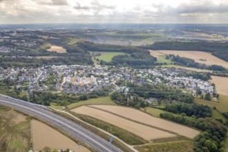 Aerial view, construction site, new building project, residential area, Obere Flandersbach, quarry