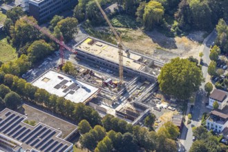 Aerial view, new construction, educational campus Unna, construction site Berliner Allee, Unna,