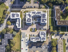 Aerial view, Parkquartier Königsborn, solar panels, photovoltaics, new construction Potsdamer