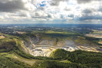 Aerial view, quarry Rützkausen, city border Velbert Wülfrath, limestone quarry, Wülfrath, Ruhr