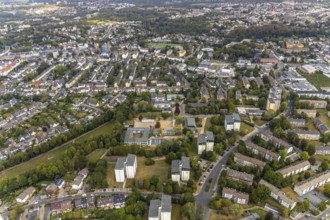 Aerial view, construction site Gerhart-Hauptmann-Schule, Städt. Community primary school,