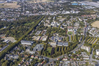 Aerial view, school centre north, new construction education campus Unna, construction site