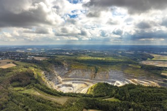 Aerial view, quarry Rützkausen, city border Velbert Wülfrath, limestone quarry, Wülfrath, Ruhr