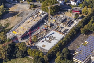 Aerial view, new construction, educational campus Unna, construction site Berliner Allee, Unna,